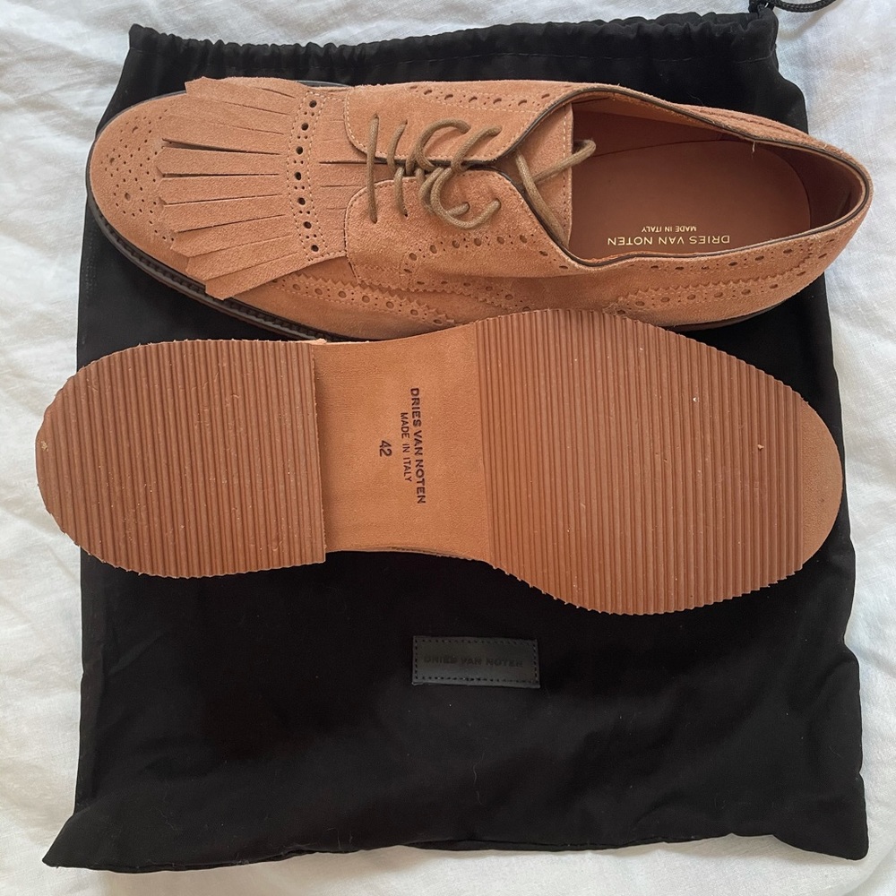 Mens Dries Van Noten Peach colored suede shoes